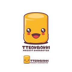 Tteokbokki cartoon illustration, korean traditional food, with a happy expression, suitable for, logos, prints, stickers, etc