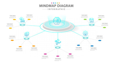 Infographic template for business. 5 Steps Modern Mindmap diagram with futuristic style, presentation vector infographic.