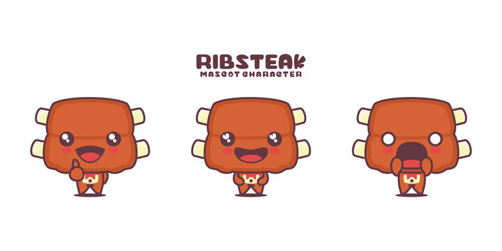 ribs steak cartoon illustration, with different expressions