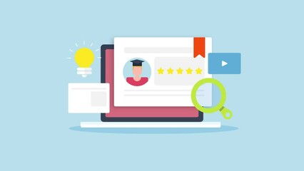 Online education degree, digital course certificate - Study, school collage, e-learning concept. 2d animation 4k video clip.