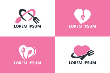 Set of love food logo template design vector