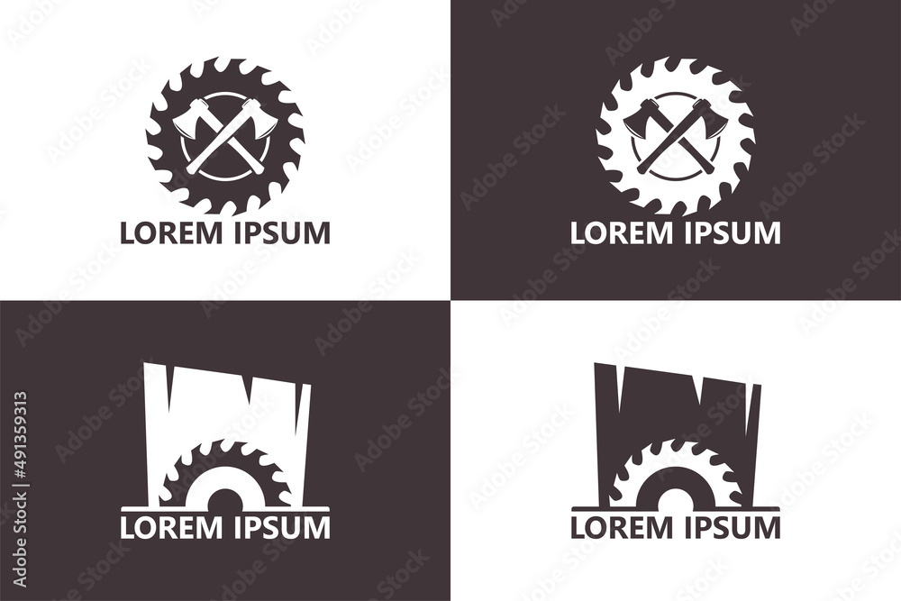 Wall mural Set of wood saw, carpenter logo template design vector