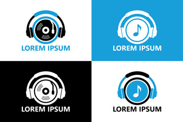 Set of headphone music logo template design vector