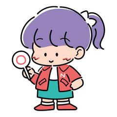平成レトロ風・マルバツ札を持つファンシーな女の子