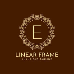 letter E minimalist circle frame linear luxury decoration vector logo design