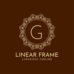letter G minimalist circle frame linear luxury decoration vector logo design