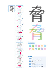 書き順_中学1年_脅（きょう、おどす、おどかす）_Stroke order of Japanese Kanji