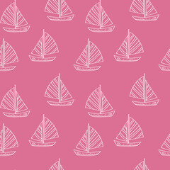 sailboat seamless pattern hand drawn doodle, vector. line art, nordic, scandinavian, minimalism, monochrome. wallpaper, textiles, wrapping paper, background.