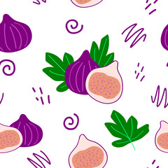 figs seamless pattern. hand drawn. vector, minimalism. icon, sticker, card, poster, print. fruit, food. textiles, wallpaper, wrapping paper, background.