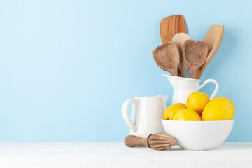 Cooking utensils on kitchen table