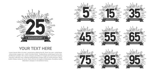 set anniversary logotype premium collection black color with fireworks isolated on white background