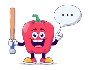 red bell pepper playing baseball cartoon mascot character vector illustration design