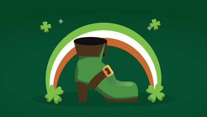 saint patricks day animation with leprechaun shoe and rainbow
