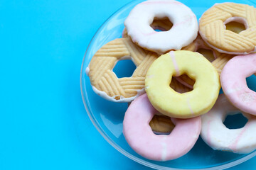 Cookie shapes donut in glass plate