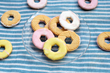 Cookie shapes donut in glass plate