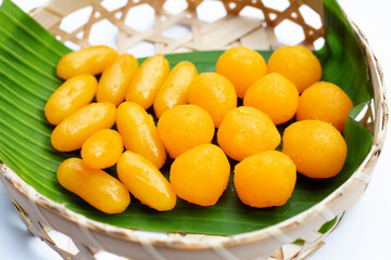 Traditional Thai desserts. "Med Kanoon" with "Thong Yod"