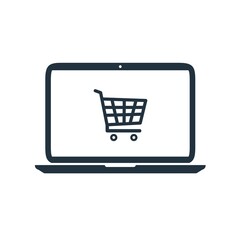 online shopping icon vector on laptop Online shopping symbol for your website design, logo, app, UI.  isolated white background.