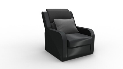black sofa angle view with shadow 3d render