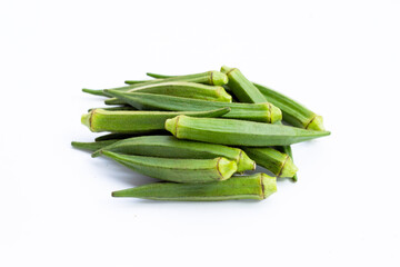 Fresh okra on white background.