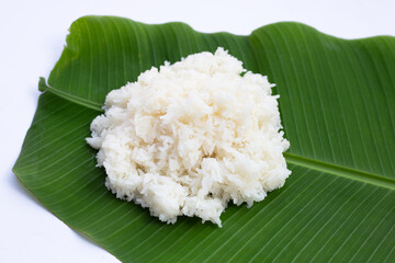 Sticky rice on banana leaf