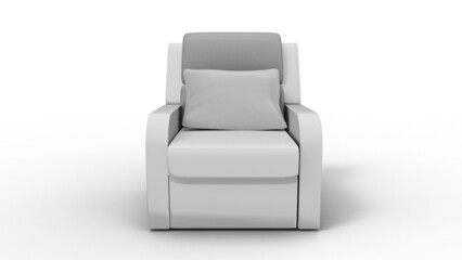 white sofa front view with shadow 3d render