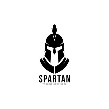 shield and helmet of the Spartan warrior symbol, emblem. Spartan helmet logo, vector illustration of spartan shield and helm, Spartan Greek gladiator helmet armor flat vector icon
