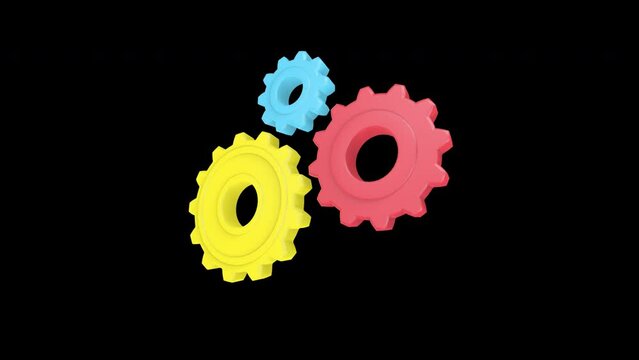 Cogswheel icon animations. Sign and symbol, emoji button. Isolated on black background. 3d render.