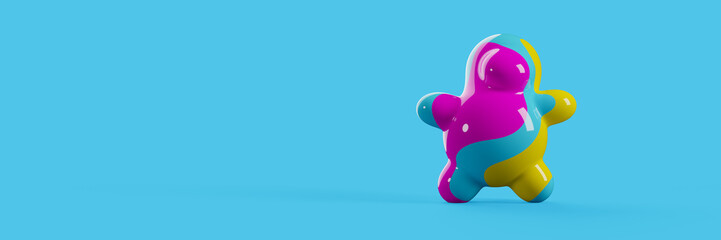 3D render of an abstract colorful character. Multicolored background or banner.
