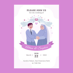 Islamic Cute Couple Wedding Invitation template concept vector Illustration idea for landing page template, marriage day, engagement, romance ceremony, for greeting card  Hand drawn Flat Style
