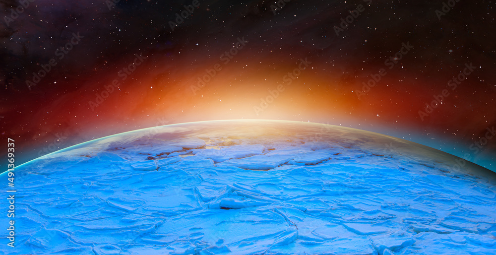 Poster new ice age and earth covered with snow 