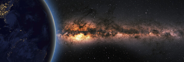 The Earth from space milky way in the background "Elements of this image furnished by NASA 