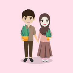 Cute muslim couple for wedding invitation