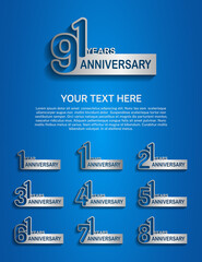 set anniversary logotype premium collection silver color with outline style isolated on blue background