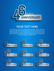 set anniversary logotype premium collection silver color with outline style isolated on blue background