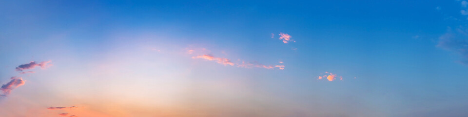 Dramatic panorama sky with cloud on sunrise and sunset time. Panoramic image.