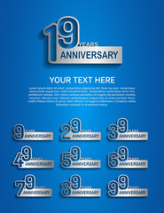 set anniversary logotype premium collection silver color with outline style isolated on blue background
