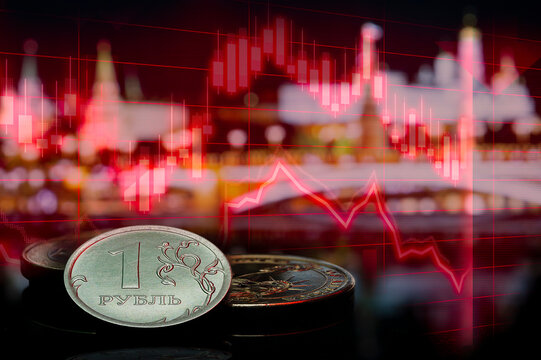 Ruble Euro Dollar Coins Ukraine Sanctions Kremlin Background Chart Plunge