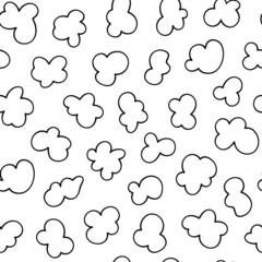 Seamless pattern with popcorn. Hand drawn pop corn for cinema. Vector illustration in doodle style on white background.
