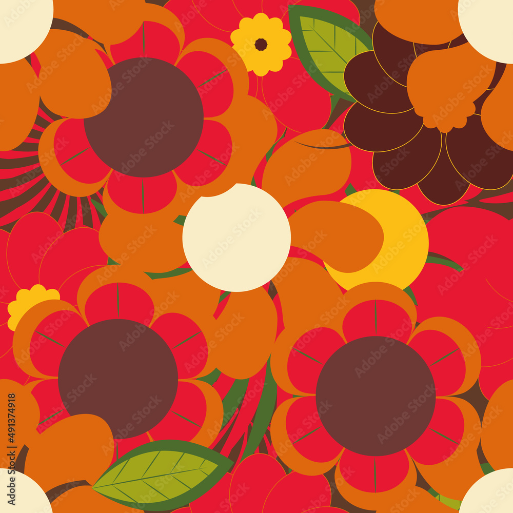 Poster retro style flower in polkadots vector seamless repeat pattern print background