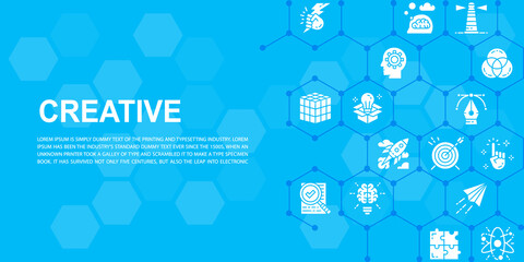 Creative web page design template. Innovation, startup, artwork, project, idea banner for website header and landing page, infographic.