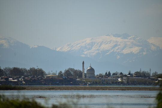 A scenic view of Hazratbal shrine which is located in Srinagar Jammu and kashmir on April 2 2021