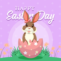 Happy Easter design with bunny in garden