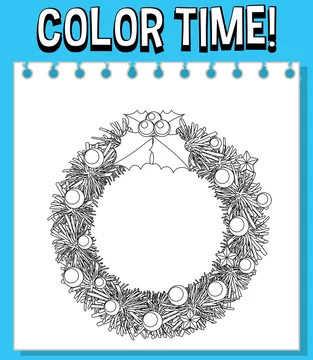 Worksheets template with color time! text and Christmas wreath putline