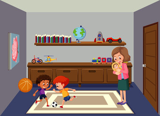 Living room scene with family members