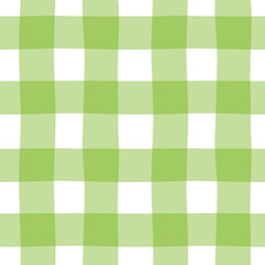 green checkered pattern. Seamless background with gingham pattern. Patterns for decoration. Green wrapping paper pattern. Hand drawn vector.