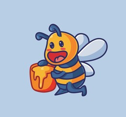 cute bee bring full honey on a bucket. isolated cartoon animal nature illustration. Flat Style suitable for Sticker Icon Design Premium Logo vector. Mascot Character