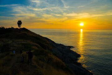 Colourful sunset sky with cloud sea beach island Phuket Thailand