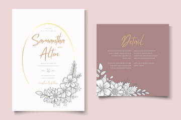 Wedding invitation template with floral outline decoration