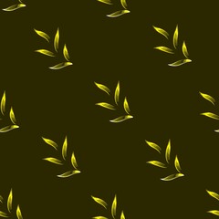 green tropical leaves vector design seamless pattern fashionable with shining plants and foliage on dark background. fabric print texture. Exotic tropics decorative. Summer design. nature wallpaper