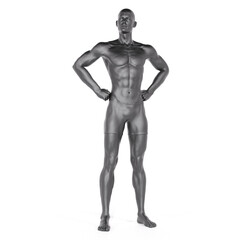Fototapeta na wymiar 3D Render : Portrait of iron metal texture male character acting, posing his body with common daily gesture